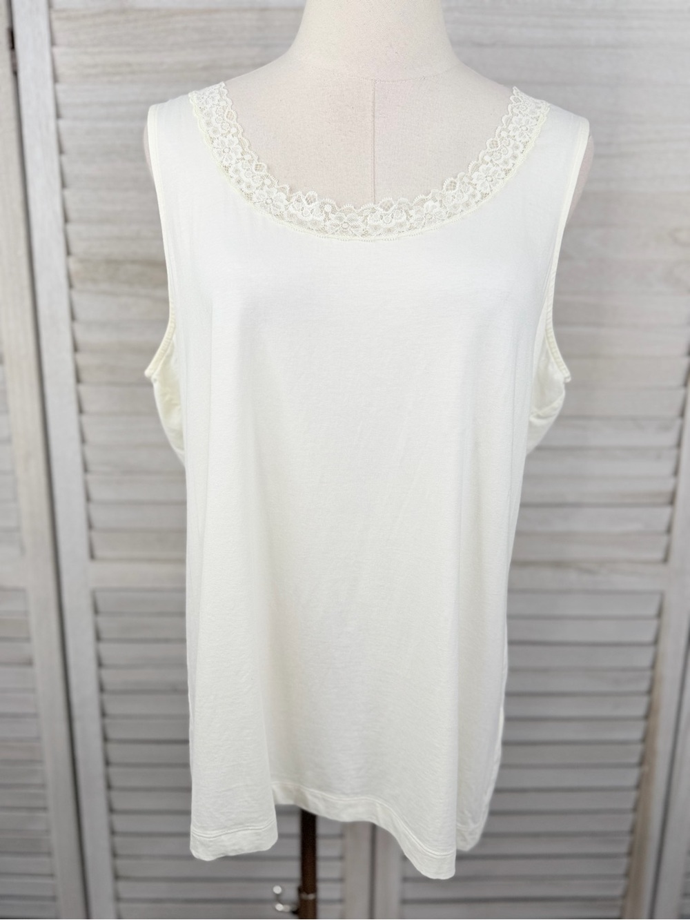 LAND'S END Ivory Lace Trim Tank Top Feminine Classic Neutral Women's Plus-XL